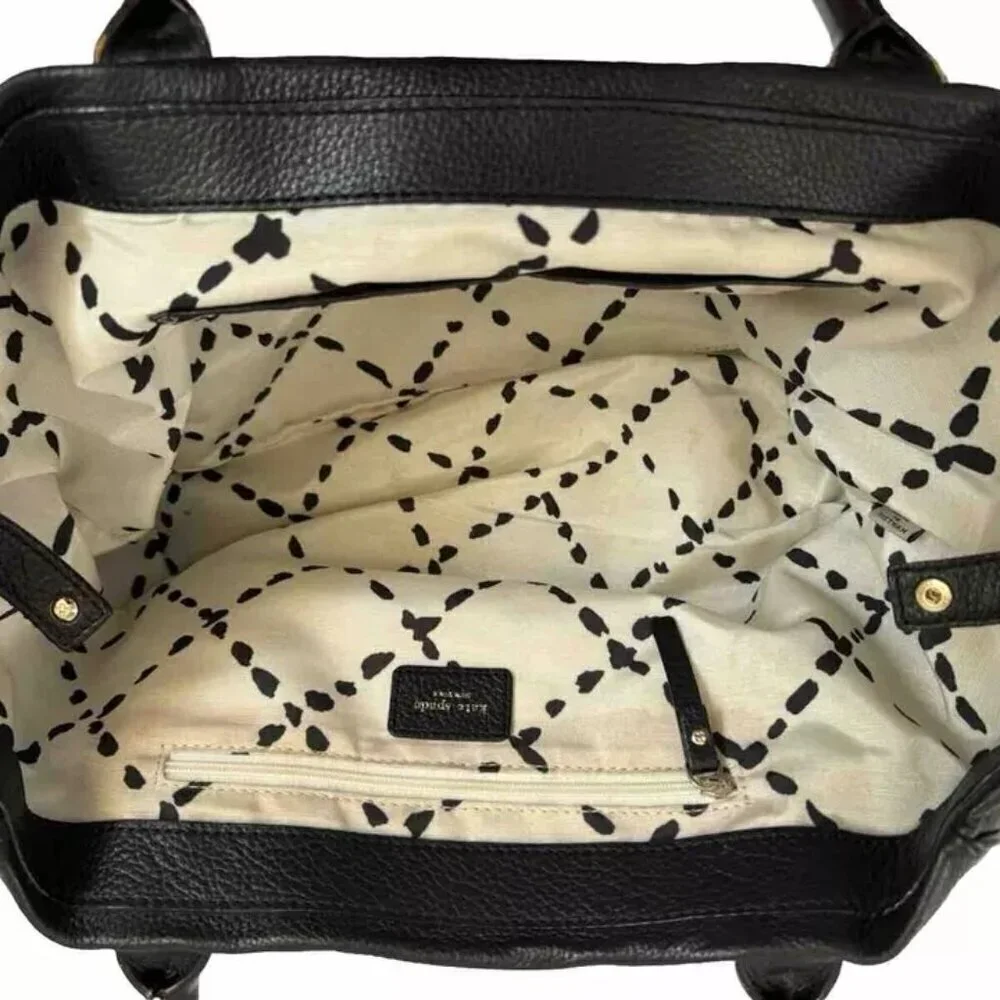 Kate Spade Handbag Leather Tote Black Large Satchel ShoulderBag Purse W-12" H-8. - Picture 6 of 13